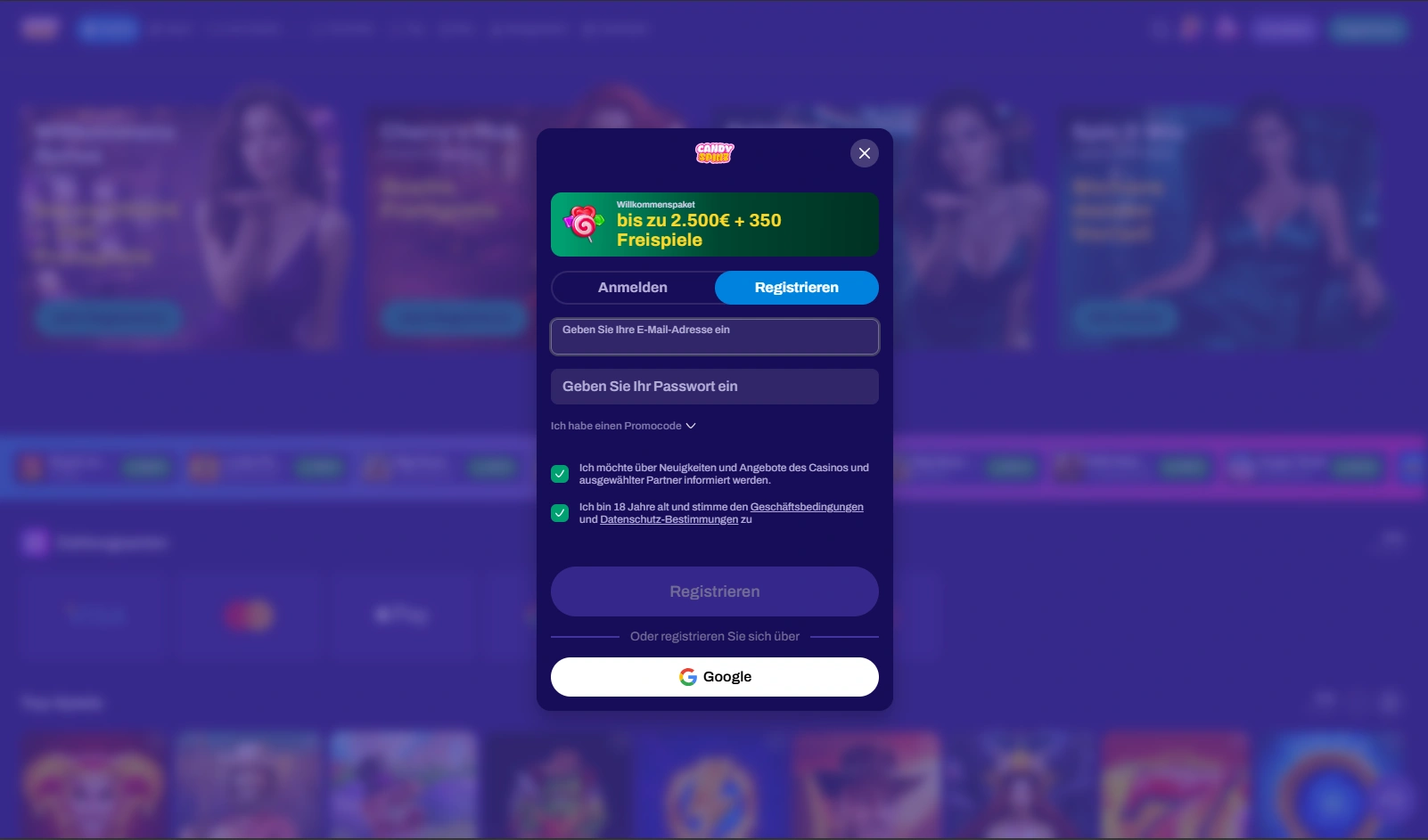 CandySpinz Casino Registrierung und Login