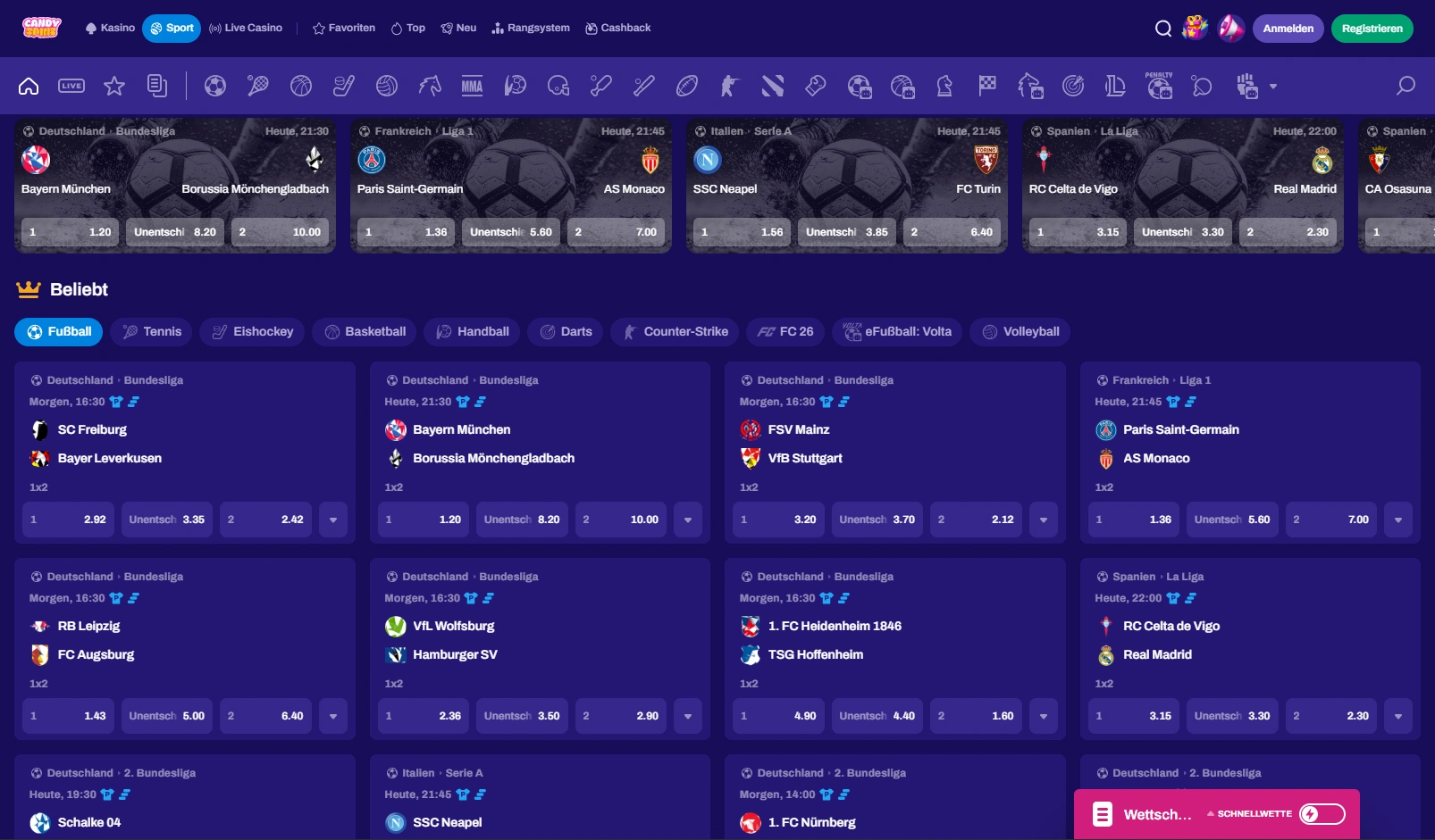 CandySpinz Casino Sportwetten und eSports